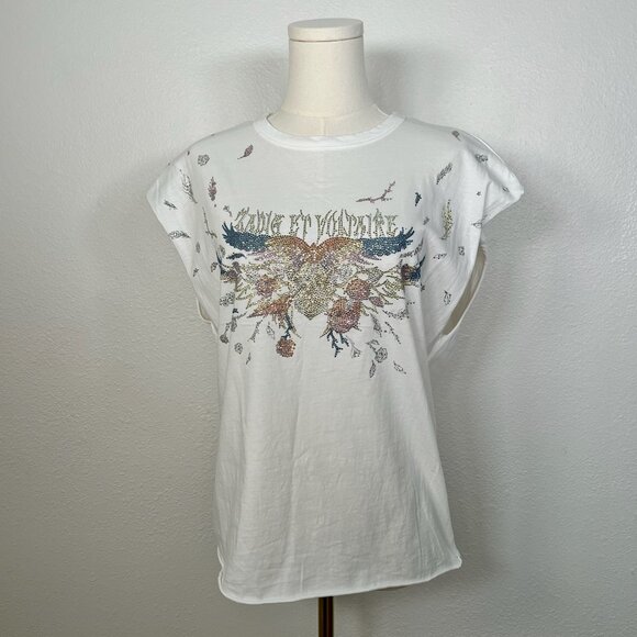 Zadig & Voltaire White Sequin Tee - Size S - Picture 1 of 5